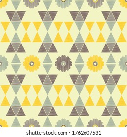 Aztec elements with decorative flowers. Design with manual hatching.  Geometry. Seamless pattern. Textile. Ethnic boho ornament. Vector illustration for web design or print.