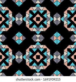 Aztec elements. Design with manual hatching. Ethnic boho ornament. Seamless pattern. Tribal motif. Vector illustration for web design or print.