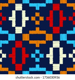 Aztec elements. Design with manual hatching. Ethnic boho ornament. Seamless background. Tribal motif. Vector illustration for web design or print.