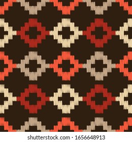 Aztec elements. Embroidery. Ethnic boho ornament. Hatch. Seamless pattern. Tribal motif. Vector illustration for web design or print.