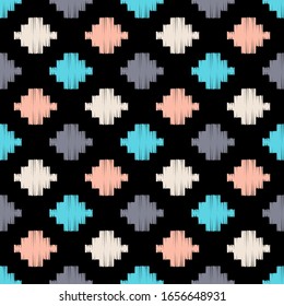 Aztec elements. Embroidery. Ethnic boho ornament. Hatch. Seamless pattern. Tribal motif. Vector illustration for web design or print.