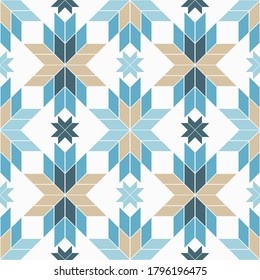 Aztec elements. Mosaic with geometric shapes. Seamless pattern. Design with manual hatching. Textile. Ethnic boho ornament. Vector illustration for web design or print.