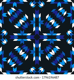Aztec elements. Mosaic with geometric shapes. Seamless pattern. Design with manual hatching. Textile. Ethnic boho ornament. Vector illustration for web design or print.