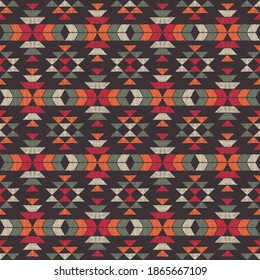 Aztec elements. Mosaic with geometric shapes. Seamless pattern. Design with manual hatching. Textile. Ethnic boho ornament. Vector illustration for web design or print.