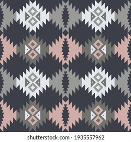 Aztec elements. Mosaic with geometric shapes. Seamless pattern. Design with manual hatching. Textile. Ethnic boho ornament. Vector illustration for web design or print.