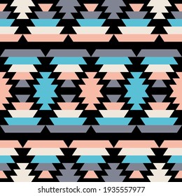 Aztec elements. Mosaic with geometric shapes. Seamless pattern. Design with manual hatching. Textile. Ethnic boho ornament. Vector illustration for web design or print.