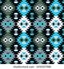 Aztec elements. Mosaic with geometric shapes. Seamless pattern. Design with manual hatching. Textile. Ethnic boho ornament. Vector illustration for web design or print.