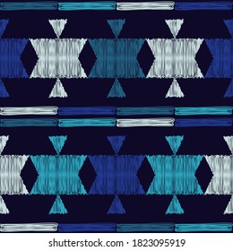 Aztec elements. Seamless pattern. Design with manual hatching. Textile. Ethnic boho ornament. Vector illustration for web design or print.