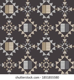 Aztec elements. Seamless pattern. Design with manual hatching. Textile. Ethnic boho ornament. Vector illustration for web design or print.