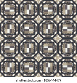 Aztec elements. Seamless pattern. Design with manual hatching. Textile. Ethnic boho ornament. Vector illustration for web design or print.