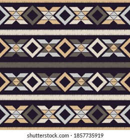 Aztec elements. Seamless pattern. Design with manual hatching. Textile. Ethnic boho ornament. Vector illustration for web design or print.