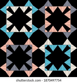 Aztec elements. Seamless pattern. Design with manual hatching. Textile. Ethnic boho ornament. Vector illustration for web design or print.