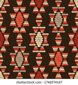 Aztec elements. Seamless pattern. Geometry. Design with manual hatching. Ethnic boho ornament. Vector illustration for web design or print.