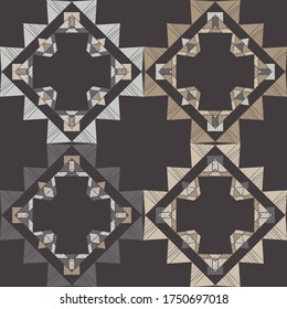 Aztec elements. Seamless pattern. Geometry. Design with manual hatching. Textile. Ethnic boho ornament. Vector illustration for web design or print.