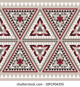 Aztec elements. Shapes made of triangles. Boho texture. Seamless pattern. Textile. Vector illustration for web design or print.