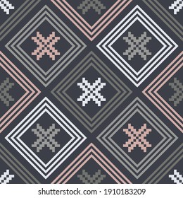 Aztec elements from squares. Seamless pattern. Textile. Ethnic boho ornament. Vector illustration for web design or print.