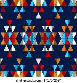 Aztec elements. Striped triangles. Ethnic boho ornament. Seamless background. Tribal motif. Vector illustration for web design or print.