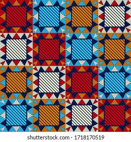 Aztec elements. Striped triangles. Ethnic boho ornament. Seamless background. Tribal motif. Vector illustration for web design or print.