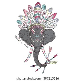 aztec elephant, summer art print, animal illustration