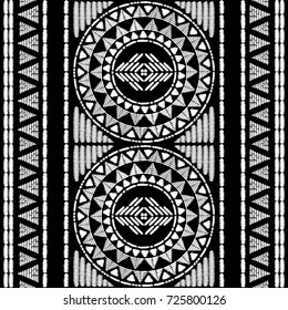 Aztec embroidery pattern design seamless vector. Abstract geometric border texture with ikat ornament. Ethnic print for boho home decor textile, rug, pillow case, blanket, fashion clothing fabric.