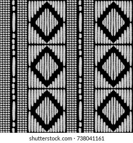 Aztec embroidery pattern design seamless vector. Abstract geometric border texture with ikat ornament. Ethnic print for boho home decor textile, rug, pillow case, blanket, fashion clothing fabric.