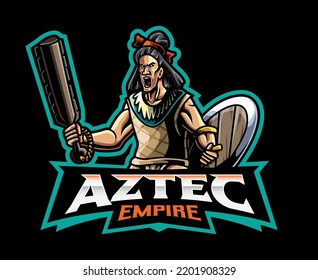 Aztec empire mascot logo design. Aztec warrior vector illustration. Logo illustration for mascot or symbol and identity, emblem sports or e-sports gaming team