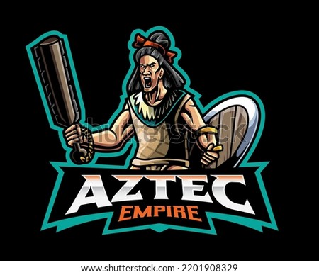 Aztec empire mascot logo design. Aztec warrior vector illustration. Logo illustration for mascot or symbol and identity, emblem sports or e-sports gaming team