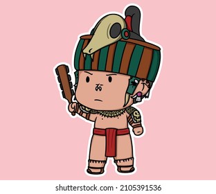 Aztec Empire Native American Warrior Stand With Weapon