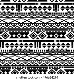 Aztec Essence tribal seamless pattern. Ethnic Navajo style - black ornament on a white background