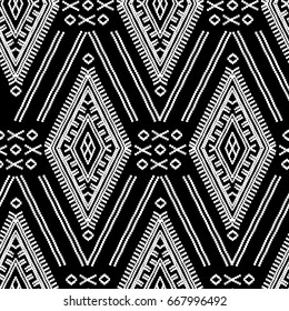 Aztec Essence tribal seamless pattern. Ethnic Navajo style - black ornament on a white background