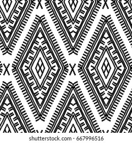 Aztec Essence tribal seamless pattern. Ethnic Navajo style - black ornament on a white background