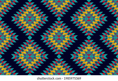 Diseño de patrones sin costuras azteca de etnia africana. Ikat tejido adorno boho nativo tejido de chevron americano patrones de decoración. Ilustraciones de los vectores de bordado geométrico mandala.