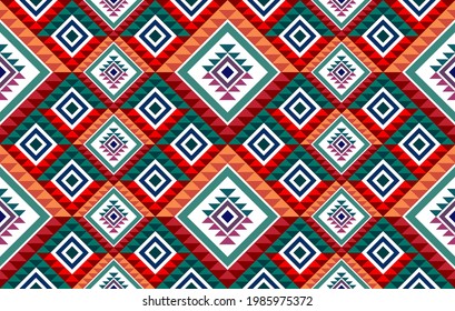 Diseño de patrones sin costuras azteca de etnia africana. Ikat tejido adorno boho nativo tejido de chevron americano patrones de decoración. Ilustraciones de los vectores de bordado geométrico mandala.