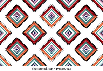 Diseño de patrones sin costuras azteca de etnia africana. Ikat tejido adorno boho nativo tejido de chevron americano patrones de decoración. Ilustraciones de los vectores de bordado geométrico mandala.