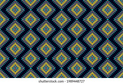 Aztec ethnic African seamless pattern design . Ikat native boho ornament fabric American chevron textile patterns decoration. Geometric embroidery mandala vector illustrations background.