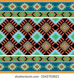 Patrón sin fisuras de la etnia azteca africana. Alfombra de tela de patrón nativo americano boho americana decoración textil chevron. Fondo de Ilustraciones vectoriales de bordado geométrico