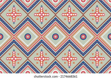 Aztec Ethnic fabric pattern texture design. blue pink fashion textile tile floor, carpet, pillow case. Tribal seamless mosaic. Aztec pattern seamless colorful design. Native traditional fabric.