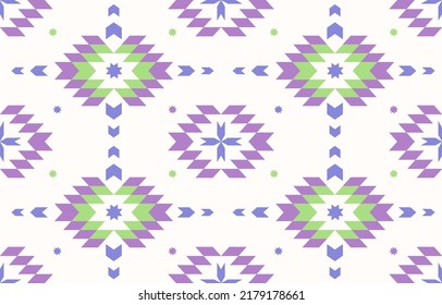 Aztec Ethnic fabric pattern texture design. purple green colorful fashion textile tile floor, carpet, pillow case. Tribal seamless mosaic.