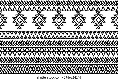 Aztec ethnic geometric seamless pattern design.  Ikat native tribal boho fabric carpet mandalas african american patterns. Embroidery designs chevron textile vector illustrations background. 