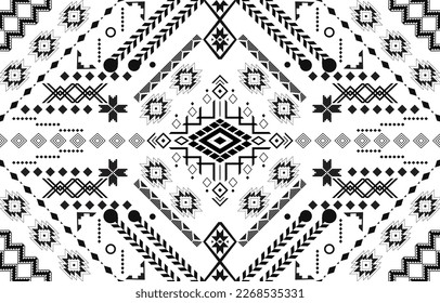 Aztec ethnic geometric vector background in black and white. Tribal striped seamless pattern. Traditional ornament. Design for textile, fabric,