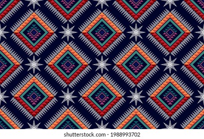 Aztec ethnic Indian seamless pattern design.ikat fabric carpet mandala ornament native boho chevron textile decoration. Geometric African American Indian ethnic style embroidery vector illustrations