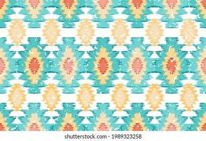 Aztec ethnic Indian seamless pattern design. fabric carpet mandala ornament native boho ikat chevron textile decoration wallpaper. Geometric embroidery African American vector illustrations patterns