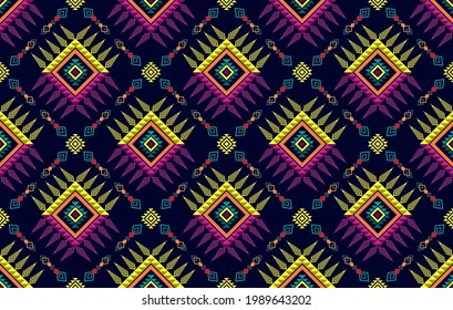 Aztec ethnic Indian seamless pattern design.ikat fabric carpet mandala ornament native boho chevron textile decoration. Geometric African American Indian ethnic style embroidery vector illustrations
