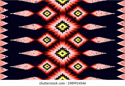 Aztec ethnic Indian seamless pattern design. Ikat fabric carpet mandala ornament native boho chevron textile decoration. Geometric African American texture embroidery patterns vector illustrations.