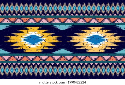 Aztec ethnic Indian seamless pattern design. fabric carpet mandala ornament native boho ikat chevron textile decoration wallpaper. Geometric embroidery African American vector illustrations patterns