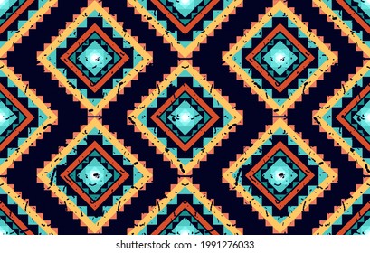 Diseño de patrones sin fisuras de la etnia azteca india. Alfombra de tela de Ikat mandala adorno nado boho nativa chevron decoración textil. Ilustraciones vectoriales de bordado geométrico de textura afroamericana.