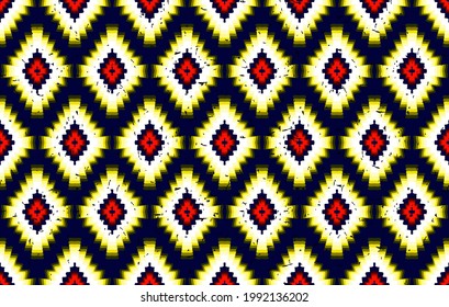 Aztec ethnic Indian seamless pattern design. Ikat fabric carpet mandala ornament native boho chevron textile decoration. Geometric African American texture embroidery patterns vector illustrations.