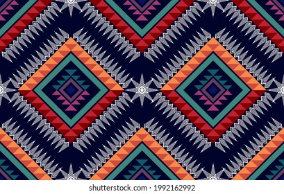 Aztec ethnic Indian seamless pattern design.ikat fabric carpet mandala ornament native boho chevron textile decoration. Geometric African American Indian ethnic style embroidery vector illustrations