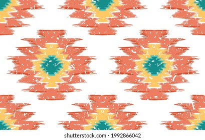 Aztec ethnic Indian seamless pattern design. fabric carpet mandala ornament native boho ikat chevron textile decoration wallpaper. Geometric embroidery African American vector illustrations patterns