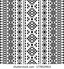 Aztec ethnic pattern design in black and white color. Ethnic Illustration vector.